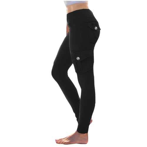 Cargo Leggings with Pockets for Women Tummy Control High Waist Yoga Pants Stretchy Active Butt Lifting Leggings