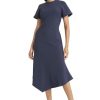 Women's Elegant Midi Asymmetrical Hemline-Short Sleeve Fitted Bodice-Versatile Cocktail Dress