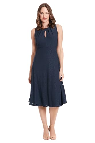 Women's Dresses Sleeveless Fit and Flare Dress with Pleat Tucks and Keyhole Detail at Neck
