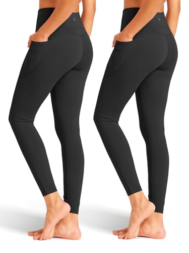 2 Pack Black Leggings with Pockets for Women, Tummy Control Workout High Waisted Yoga Pants