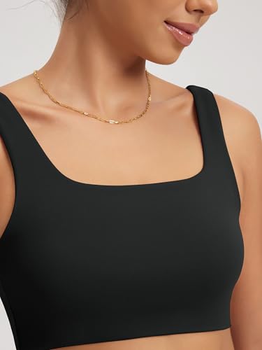 Square Neck Sports Bra for Women Wirefree Non Padded Yoga Tank Workout Crop Tops