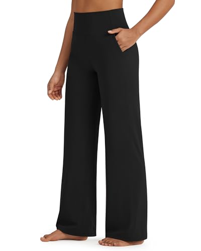 BareFeel High Stretch Yoga Pants Women Soft High Waisted Casual Wide Leg Pants with Pockets 27"/29"/31"/33"/35"