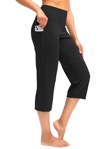 Capri Pants for Women High Waist Workout Yoga Pants with Pockets Tummy Control Leggings Crop Straight