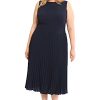Women's Sleeveless Stretch Light Bubble Crepe Pleated Skirt Midi Dress