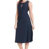 Women's Dresses Sleeveless Fit and Flare Dress with Pleat Tucks and Keyhole Detail at Neck