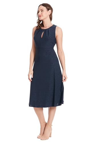 Women's Dresses Sleeveless Fit and Flare Dress with Pleat Tucks and Keyhole Detail at Neck