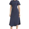 Women's Elegant Midi Asymmetrical Hemline-Short Sleeve Fitted Bodice-Versatile Cocktail Dress