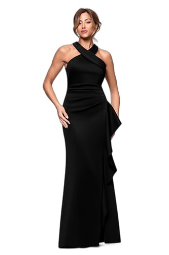 Women's Short Scuba Off-The-Shoulder Ruffle Midi Dress with Center Back Zipper