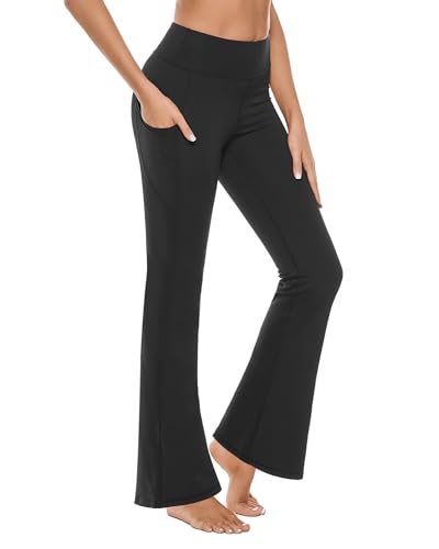 Bootcut Yoga Pants with Pockets for Women 30" Wide Leg Pants High Waist Tummy Control Workout Yoga Pants