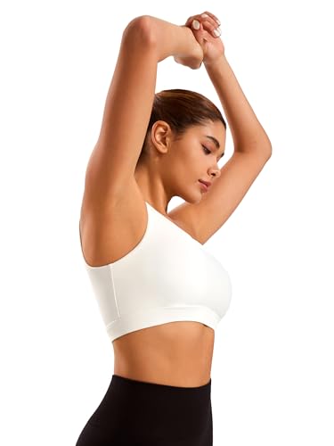 Smooth Sports Bras for Women One Shoulder Low Impact Asymmetrical Workout Tops Padded Yoga Bra