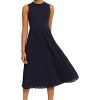 Women's Sleeveless Stretch Light Bubble Crepe Pleated Skirt Midi Dress