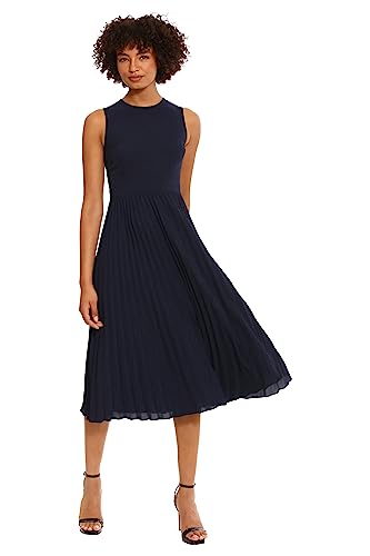 Women's Sleeveless Stretch Light Bubble Crepe Pleated Skirt Midi Dress