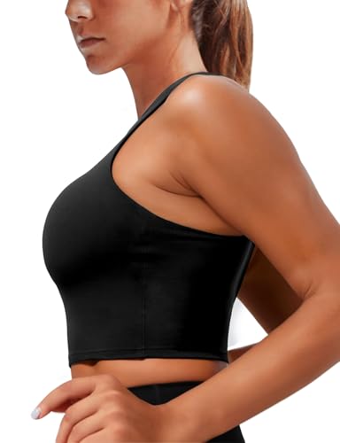 Sports Bras for Women, Supportive Longline High Neck Sports Bra Push Up Workout Built in Bra Crop Tank Tops