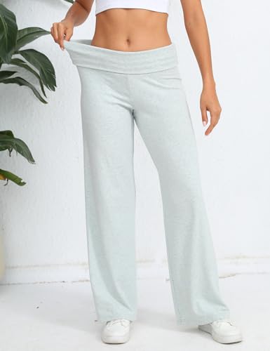 Women's Wide Leg Sweatpants Workout Lounge Pants Fold Over Low Rise Yoga Pants
