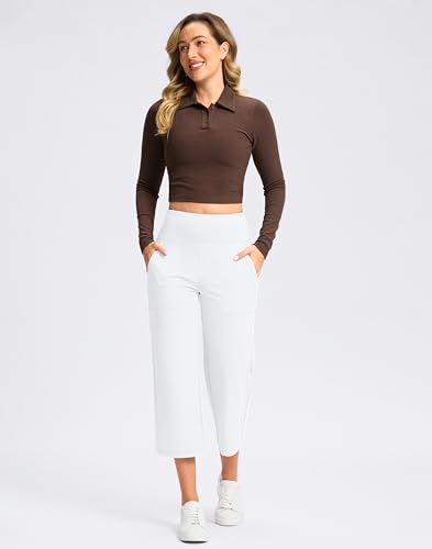 Women's Capri Pants with Pockets High Waist Yoga Pants Wide Leg Workout Crop Summer Pants for Casual, Travel, Exercise