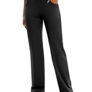 Yoga Pants Women with Pockets, Tummy Control Leggings Straight Leg High Waist Work Dress Pants Petite/Regular/Tall