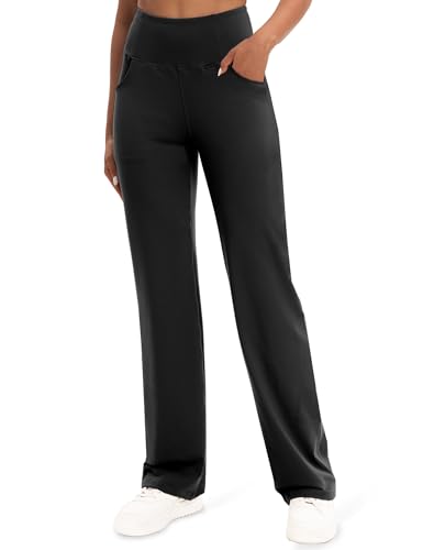 Yoga Pants Women with Pockets, Tummy Control Leggings Straight Leg High Waist Work Dress Pants Petite/Regular/Tall