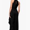 Women's Short Scuba Off-The-Shoulder Ruffle Midi Dress with Center Back Zipper