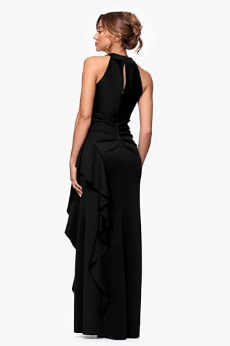 Women's Short Scuba Off-The-Shoulder Ruffle Midi Dress with Center Back Zipper