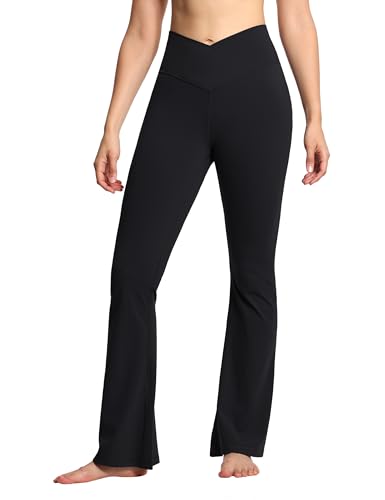 31DRVgXHBXL.jpg Women's Crossover High Waist Flare Workout Leggings Bootcut Bell Bottom Yoga Pants with Tummy Control