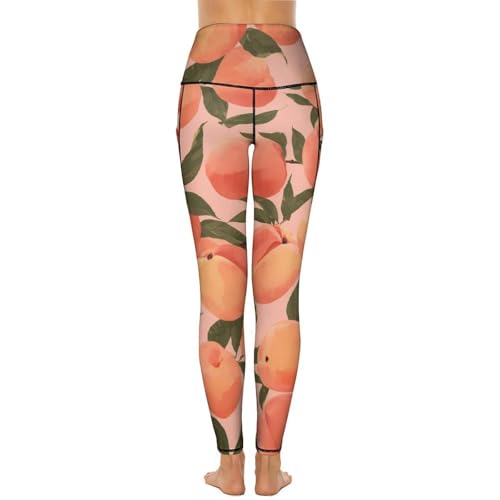 Fresh Peach Fruits Women's Yoga Pants Stretch Leggings with Pockets High Waist for Workout