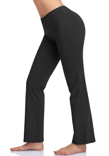 Inner Pocket Yoga Pants 4 Way Stretch Tummy Control Workout Running Pants, Long Bootleg Flare Pants