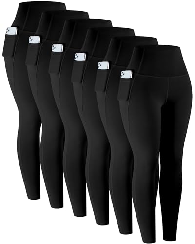 31HBYAvmYuL.jpg Leggings with Pockets for Women, 6 Packs Soft High Waisted Tummy Control Workout Yoga Pants