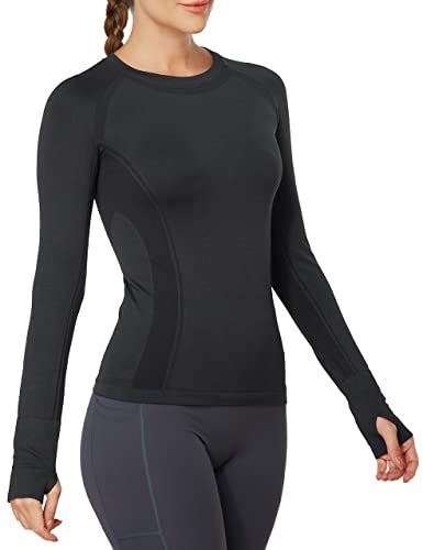 Long Sleeve Workout Tops for Women, Seamless Yoga Running Tops Breathable Athletic Shirts 3 Pack
