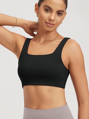 Square Neck Sports Bra for Women Wirefree Non Padded Yoga Tank Workout Crop Tops