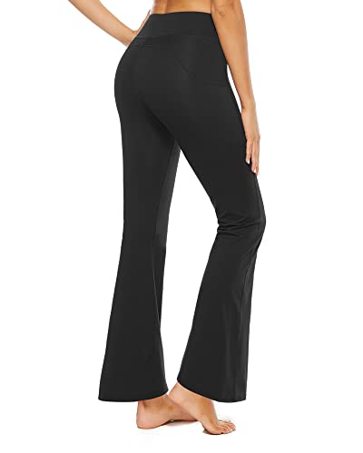 Bootcut Yoga Pants with Pockets for Women 30" Wide Leg Pants High Waist Tummy Control Workout Yoga Pants