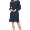Women's Elegant Eyelet Knee-Length Long Bishop Sleeves-Cinched Waist-Keyhole Neckline-Versatile Cocktail Dress