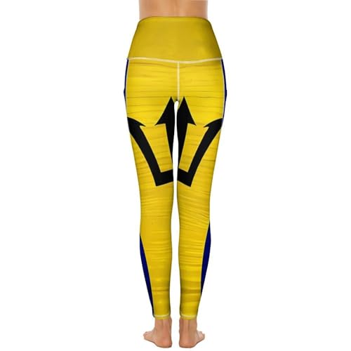 Wooden Barbados Flag Women's Yoga Pants Stretch Leggings with Pockets High Waist for Workout