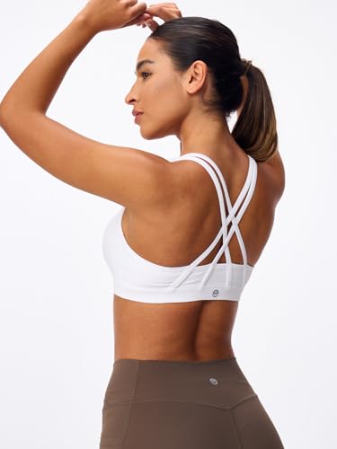 31LoC19w3PL.jpg Women's Strappy Sports Bras Light Compression Crop Criss Cross Back Padded Workout Yoga Bra Supportive U Neckline