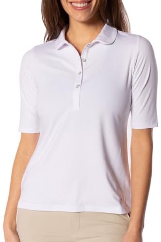 Women's Elbow Sleeve Golf Polo - Stretch, UPF 30+, Moisture-Wicking - Sport Shirt for Golf, Tennis & Pickleball