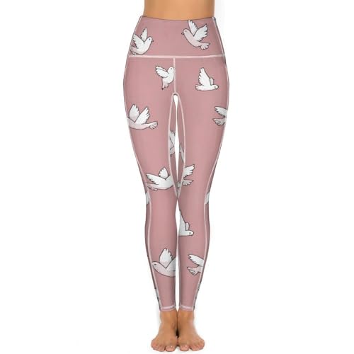 White Doves Flying Birds Women's Yoga Pants Stretch Leggings with Pockets High Waist for Workout