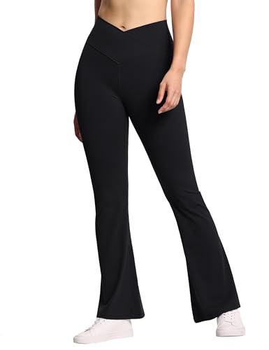 31RSEWV-dL.jpg Women's Crossover High Waist Flare Workout Leggings Bootcut Bell Bottom Yoga Pants with Tummy Control