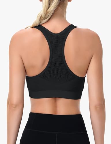 Racerback Sports Bras for Women Comfortable Wirefree Sleep Bras Breathable Mesh Padded Low Impact Workout Bra