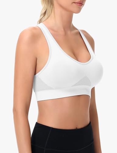 Racerback Sports Bras for Women Comfortable Wirefree Sleep Bras Breathable Mesh Padded Low Impact Workout Bra