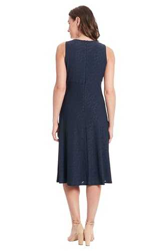 Women's Dresses Sleeveless Fit and Flare Dress with Pleat Tucks and Keyhole Detail at Neck