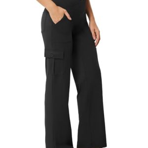 Yoga Pants with Pockets for Women Wide Leg Cargo Pants High Waist Crossover Stretch Work Travel Casual Sweatpants