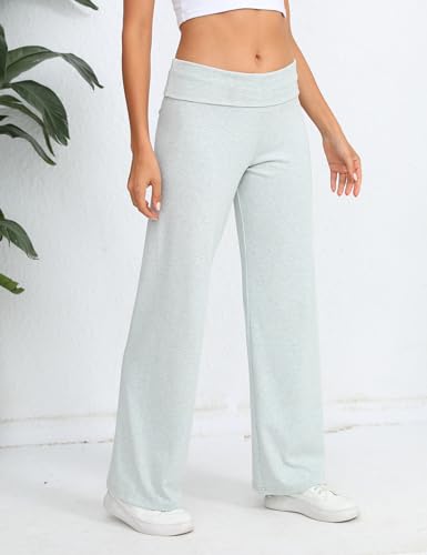 Women's Wide Leg Sweatpants Workout Lounge Pants Fold Over Low Rise Yoga Pants