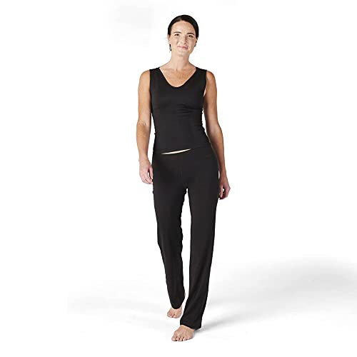 Lounge Yoga Pants Black Flared Cotton Leggings, 32.5” Inseam, Wide Waistband, No Show Coverage, Relaxed Flare Leg