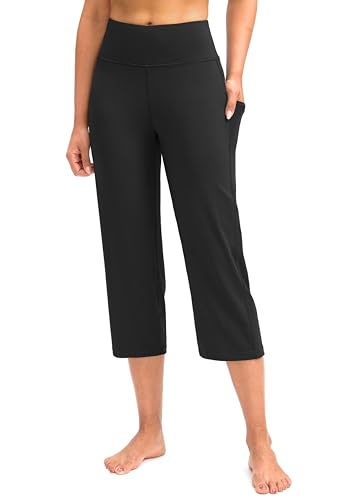 Capri Pants for Women High Waist Workout Yoga Pants with Pockets Tummy Control Leggings Crop Straight