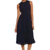 Women's Sleeveless Stretch Light Bubble Crepe Pleated Skirt Midi Dress
