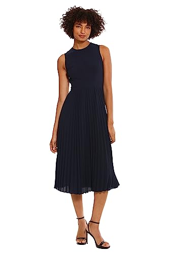 Women's Sleeveless Stretch Light Bubble Crepe Pleated Skirt Midi Dress