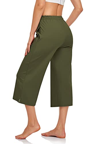 Womens Capri Yoga Pants Summer Wide Leg Loose Casual Cropped Lounge Drawstring Pajama Capris Sweatpants with Pockets