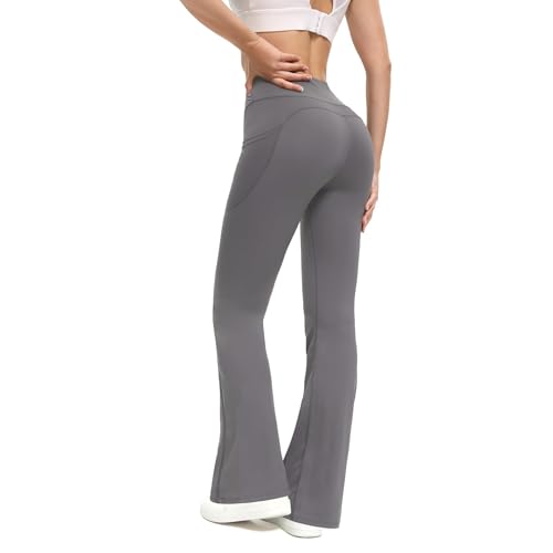 31afKnG-PSL.jpg 3 Packs Women's Flare Leggings with Pockets, Soft High Waisted Tummy Control Bootcut Workout Yoga Pants