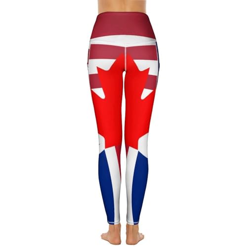 UK US Canada Flag Women's Yoga Pants Stretch Leggings with Pockets High Waist for Workout