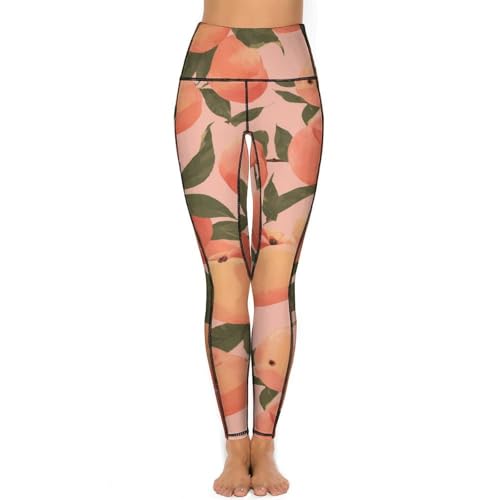 Fresh Peach Fruits Women's Yoga Pants Stretch Leggings with Pockets High Waist for Workout