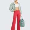 Wide Leg Pants for Women Loose Comfy Yoga Pants with Pockets Cross High Waist Casual Lounge Pants(Red,S,31")